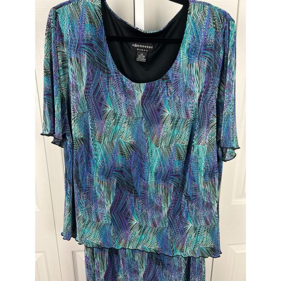 Connected Apparel Blue Green Tiered Flowy Colorful Event Wedding Guest Dress 2X - Picture 4 of 8